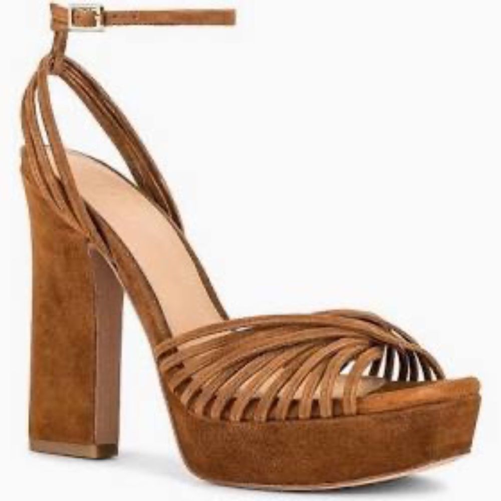 Veronica Beard Fletcher Hazelwood Brown Block‎ Heel Suede Platform Sandals Sz 10